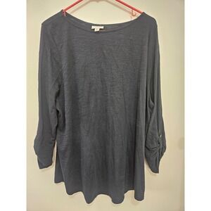 J. Jill Navy Blue 100% Cotton Slub Knit Roll Tab‎ Sleeve Top XL Petite